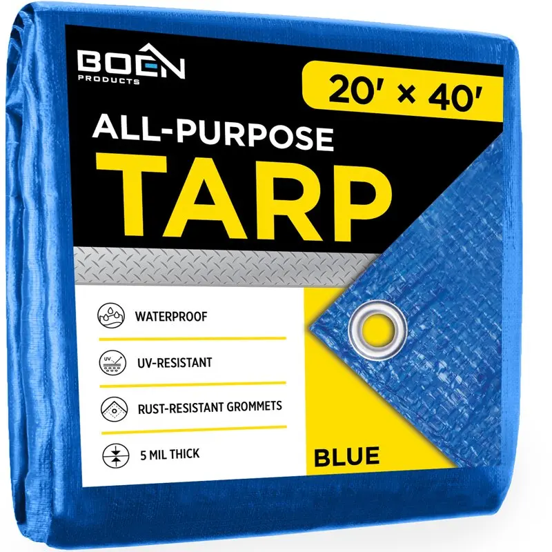 

Multi-Purpose 20'X40' Blue Poly Tarp Cover Heavy Duty 5 Mil Thick Weave Material, Waterproof, Great for Tarpaulin Tent, Boat, R