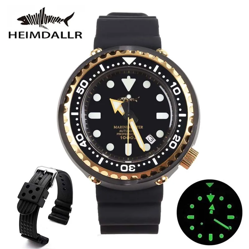 

Мужские часы HEIMDALLR Sharkey для дайвера, водонепроницаемость 1000 м, с покрытием из PVD, фотохромный циферблат NH35, автоматический механизм, роскошный бренд