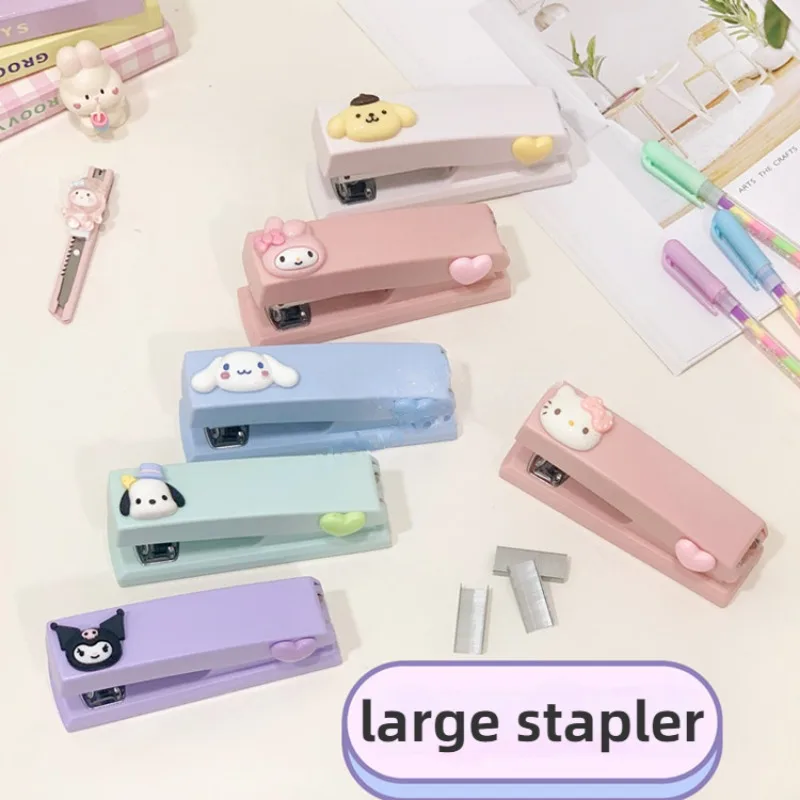 

Kawaii Sanrio, Hello Kitty My Melody Kuromi Cinnamoroll, степлер для подпиливания, большой степлер, Офисные инструменты для обвязки, школьные принадлежности