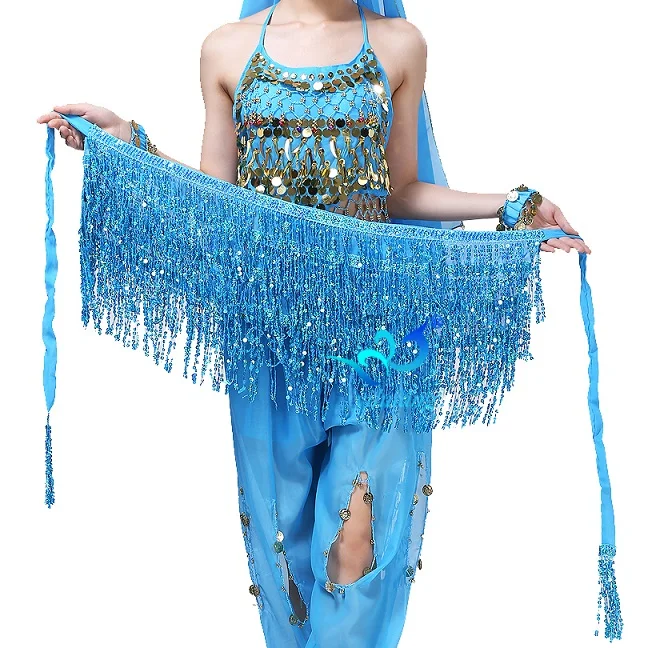 

Women Hot Sale Halloween Costumes Sexy Sequined Tassel Belly dance Hip Scarf Festival Wrap Mini Skirt with Sequins Coin