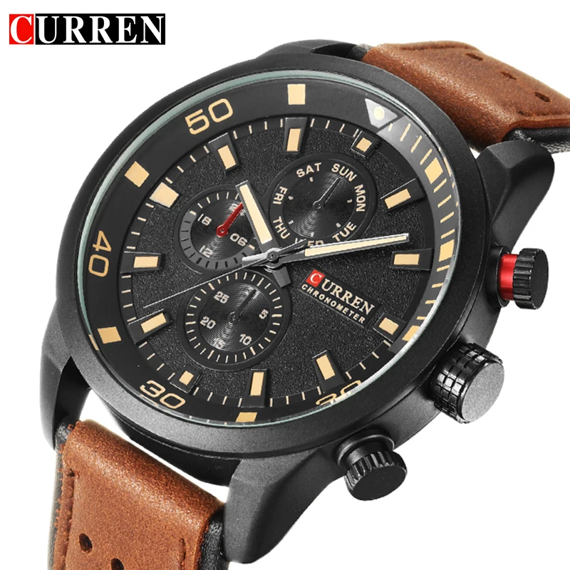 

CURREN Luxury Brand Fashion Man Watch Chronograph Waterproof Wristwatch For Men Leather Strap Quartz Male Clock Reloj Hombre