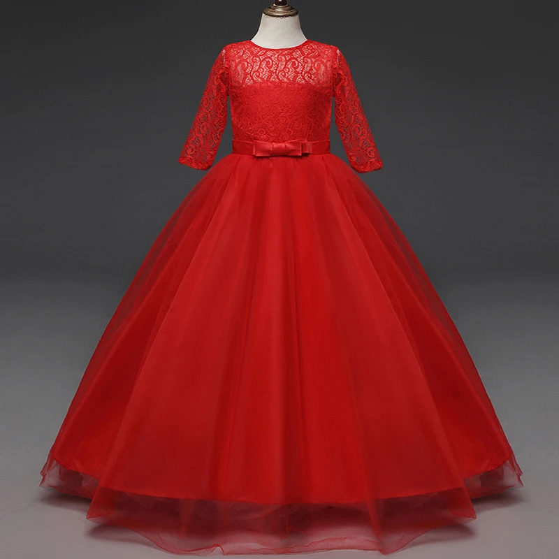 

Teenage Dress For Girls Solid Long Sleeve Princess Elegant Costume Flower Girls Wedding Party Girls Clothes Birthday Vestidos