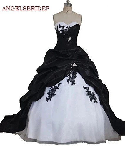 

Real Image Black Red Ball Gown Wedding Dresses Vestido De Noiva Appliques Sweetheart Sweep Train Bride Dress Bridal Gown HOT