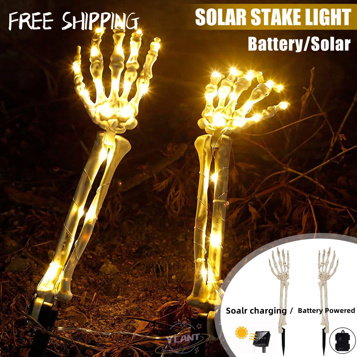 

YL 2pcs Skeleton Hand Solar Light Outdoor Lighted Skeleton Arm Stakes Solar Glowing Skull Hands Halloween Decor Garden Lawn Lamp