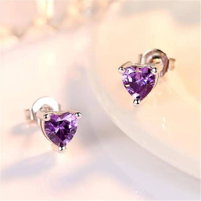 Модные серьги-гвоздики с цирконием в форме сердца для женщин и девочек свадебные