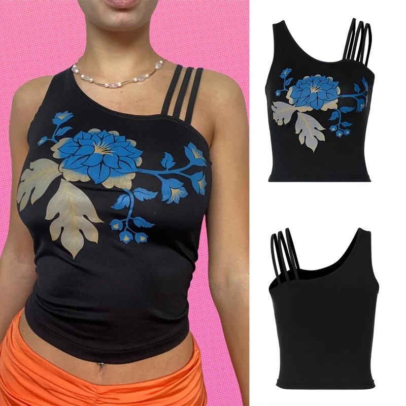 

Sleeveless Floral Vintage Print Sexy Crop Top Summer Women Fashion Streetwear Outfits Y2K Tees