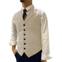 mens suit vest lapel 6 button tweed chalecos business casual steampunk jacket groomsmen wedding