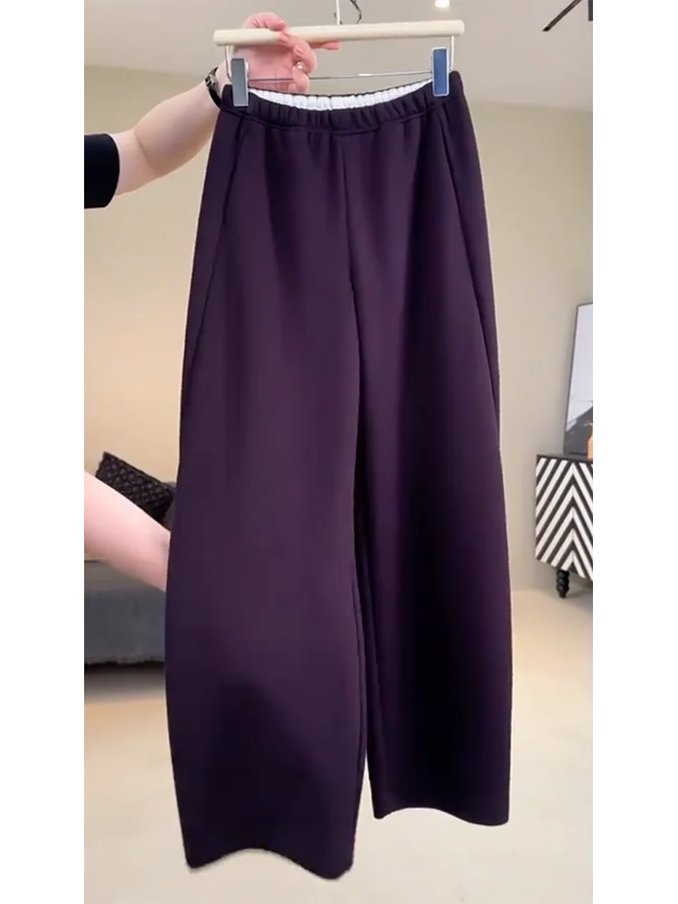 Plus Size Purple Korean Series Wear Western Sle Casual Pants Autumn and Winter New Elastic Waist Loose Slimming Age-Reducing ...