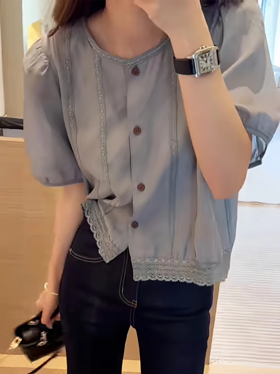 Женская рубашка с коротким рукавом элегантная однобортная свободная