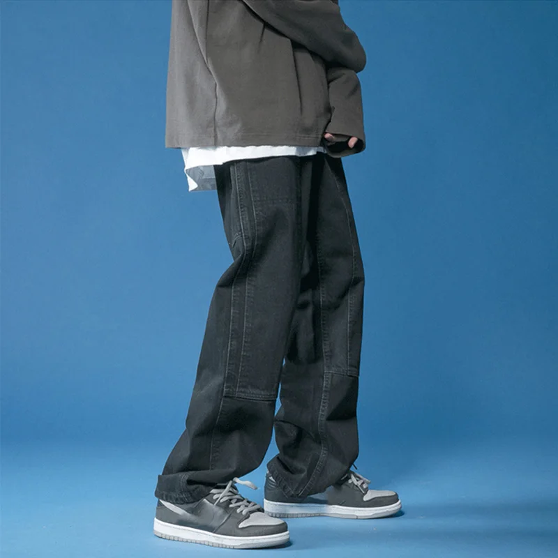 Men's Jeans High Street Wide Leg Pants Spring Autumn Solid Color Loose Straight Trousers Casual Male Clothes Oversized Bottoms