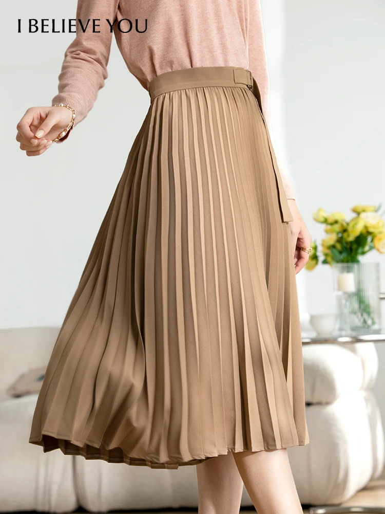 

I BELIEVE YOU Autumn Pleated Skirt for Women Office Lady Slim High Waist Aline Skirts Fashion Elegant Female Bottoms 2223024636