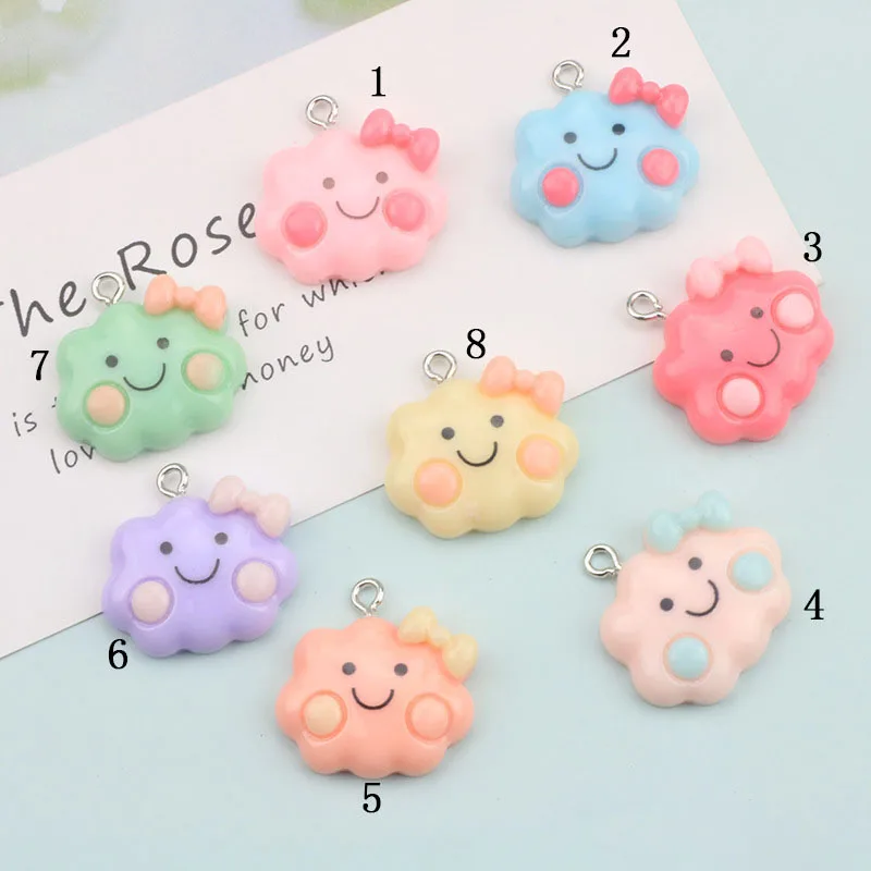 

10Pcs 24x20mm Smiley Cloud Resin Charms Colorful Bowknot Pendants For Jewelry Making DIY Bracelet Necklace Earring Accessories