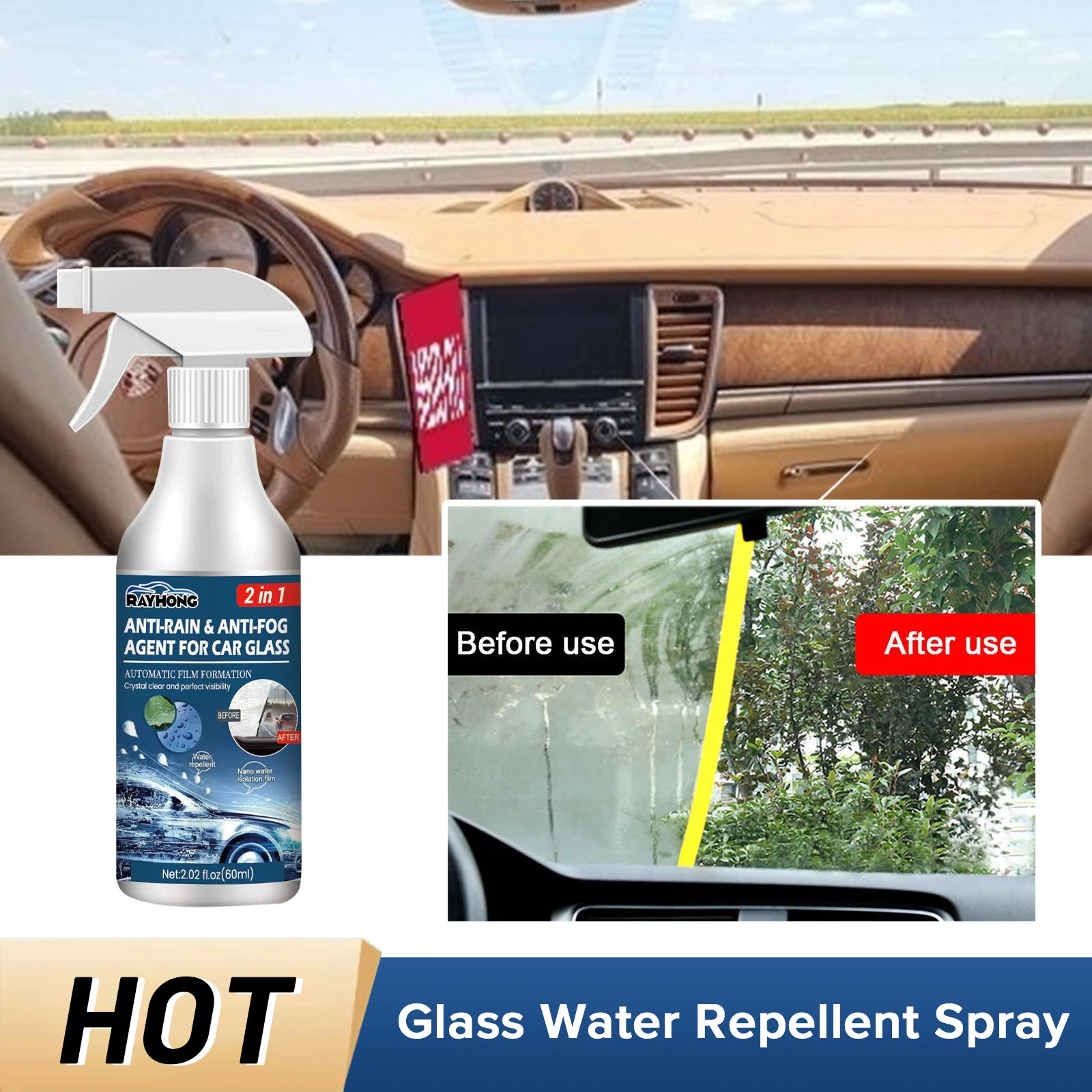 

Glass Water Repellent Spray Automotive Windshield Window Defogging Long-lasting Rearview Cars Glass Maintenance Anti Fog Agents