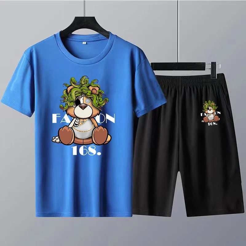Summer Short Sleeve T Shirt and Shorts Set Cotton Mens T-Shirts Set Letter Print High Quality Oversized Women Tee