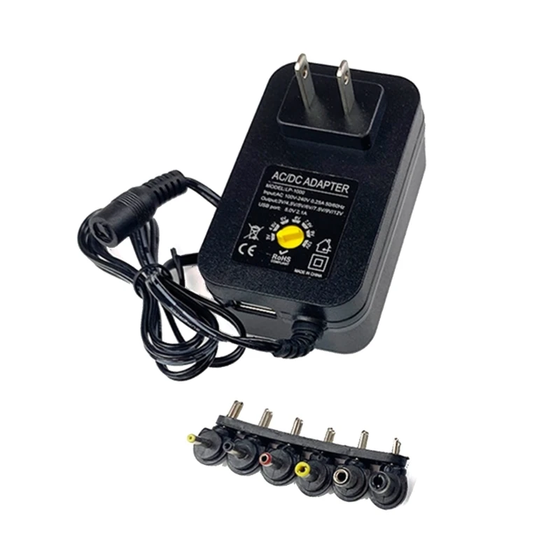 

ACtoDC 3-12V Adjustable Power Supply Universal with 6 Connector Tips & USB AC3-12V Charging Adapter Drop Shipping
