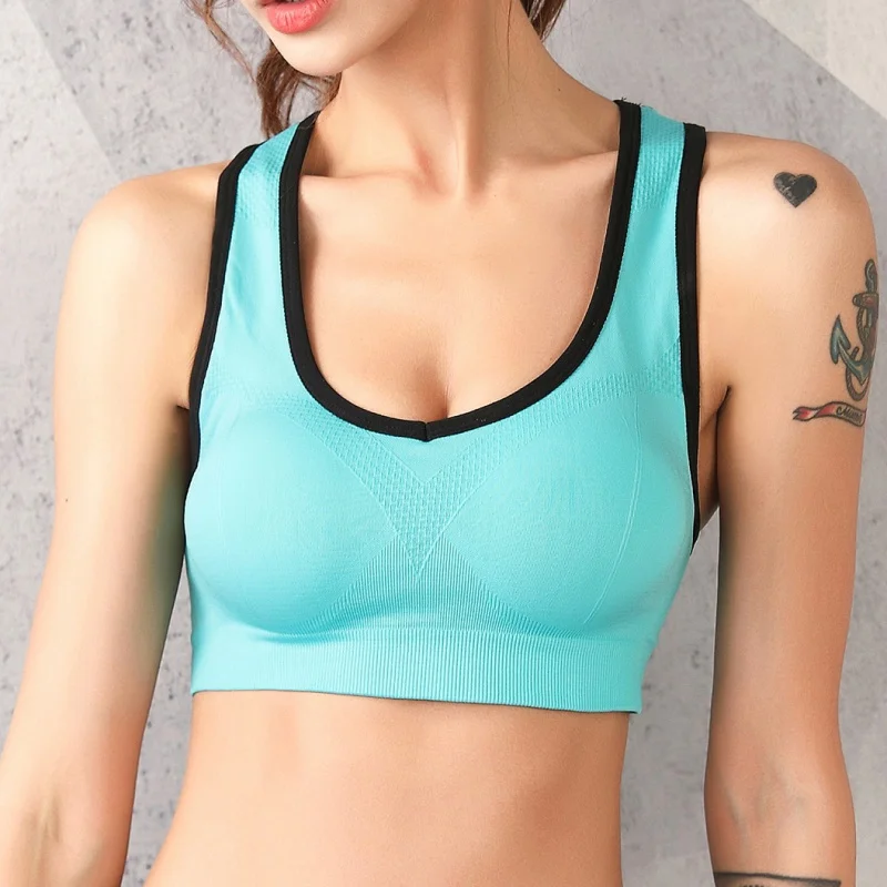 

Женское простое стильное Спортивное нижнее белье для фитнеса и бега, бюстгальтер, спортивный бюстгальтер с U-образным вырезом, однотонное н...