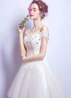 simple short boat neck sleeveless mini backless wedding dress lace ball gown off the shoulder vestido de novia 2022