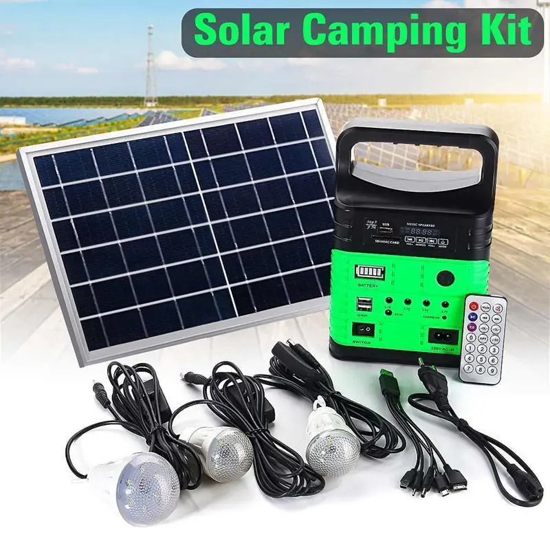

Portable Solar Generator Outdoor Camping Power Mini DC10W Solar Panel Charging LED Lighting System Kit Remote Control Radio FM