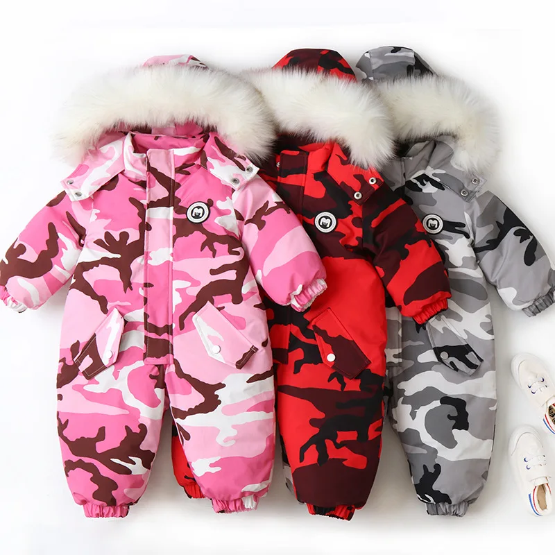 MILANCEL New Winter Kids Ski Suit Colored Camouflage Pattern Children Rompers Girls Jumpsuit Ski Clothes