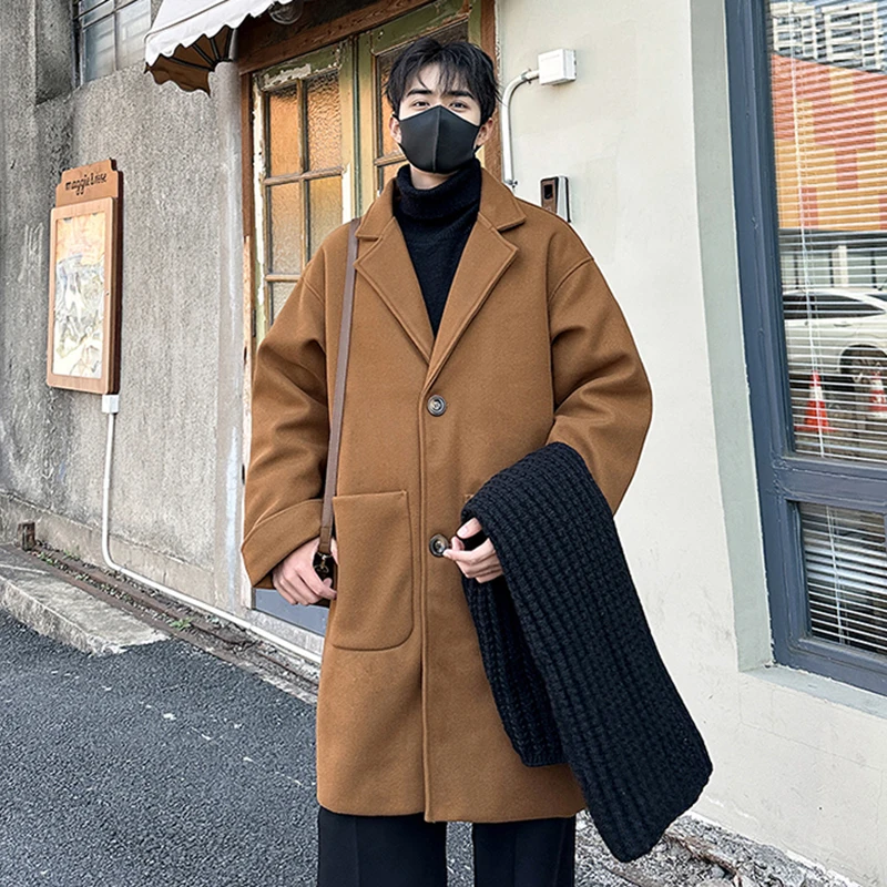 PFNW мужской шерстяной плащ средней длины с лацканами однобортное однотонное