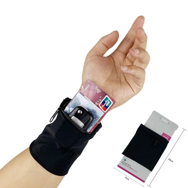 Sports Wrist Strap Pocket Zipper Wallet Gym Strap Breathable Pocket Sweatband Wrist Strap Pocket Cycling Storage