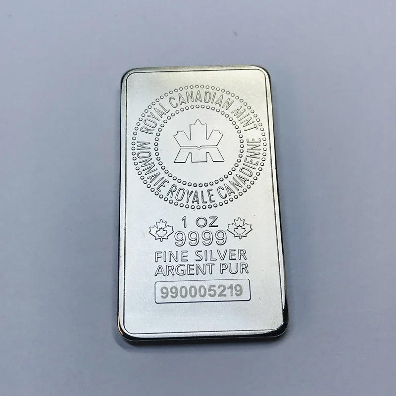 

5 Pcs Non Magnetic Royal CA Bar 1 OZ Silver Plated Canada Ingot Badge 50 Mm x 28 Mm Collectible Bars Coin
