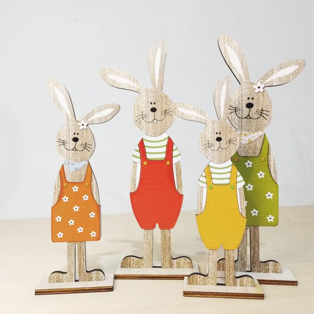 

2-4PCS Easter Bunny Wooden Crafts Nordic Style Home Decor Children's Gifts Wooden Cute Cartoon New Ornaments