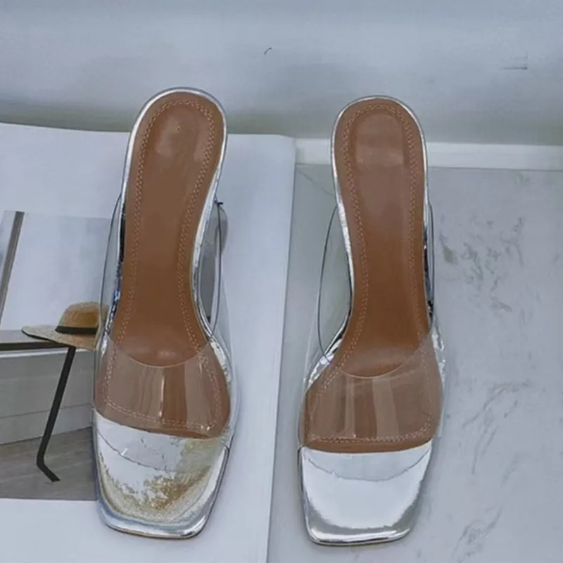 

Sandals Female Crystal Wine Cup Heel Shoes Transparent Temperament Slippers