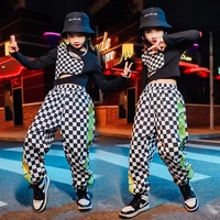 girl hip hop clothing teenager sweatshirt crop top long sleeve t shirt streetwear plaid jogger pants kids jazz dance costume