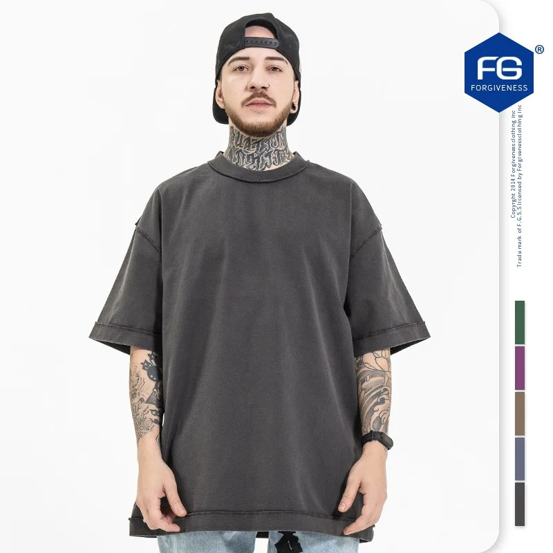 

2023 Spring Summer Season 6 High Street Wash Reverse Craft Loose Large Solid Shoulder Drop Short Sleeve T-shirt