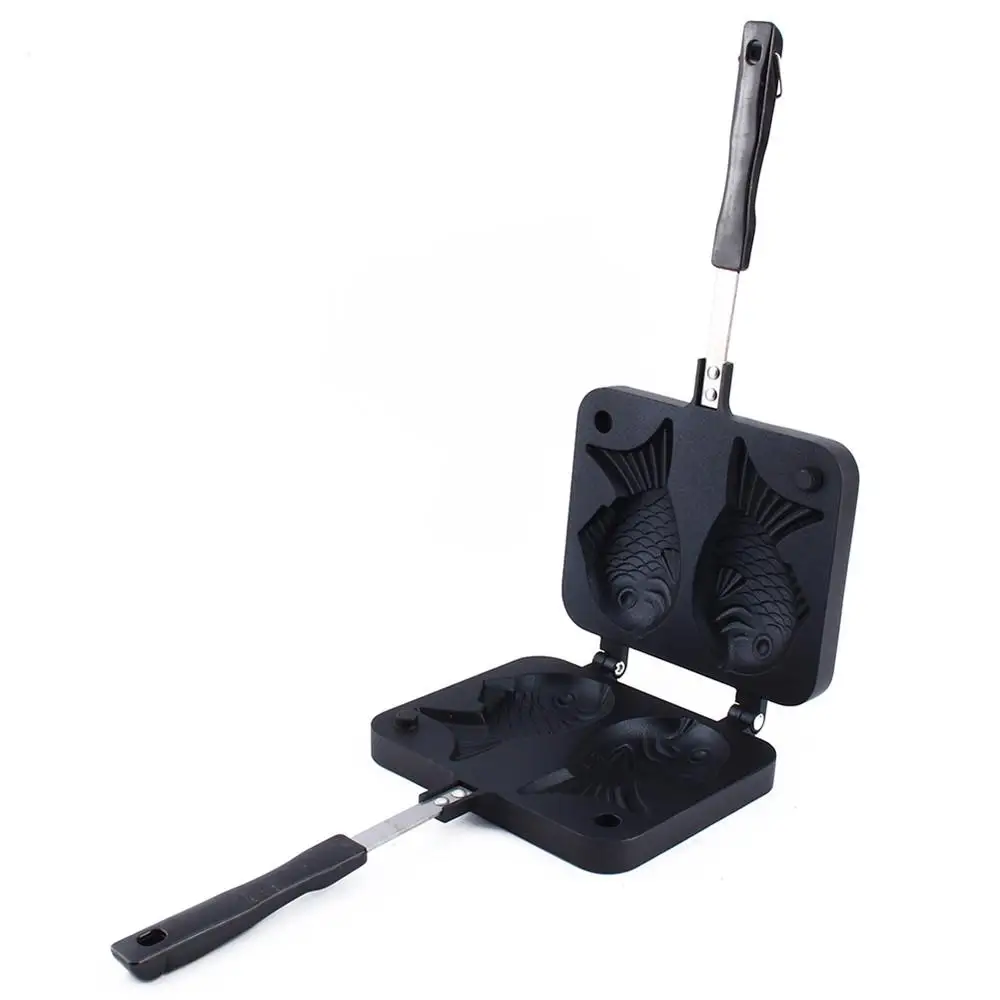 

Japanese Fish-Shaped Cake Bakeware Ice Cream Fish Cone Taiyaki Waffle Grill Pan Gas Use Non-Stick 2 Molds Plate Baking Tool