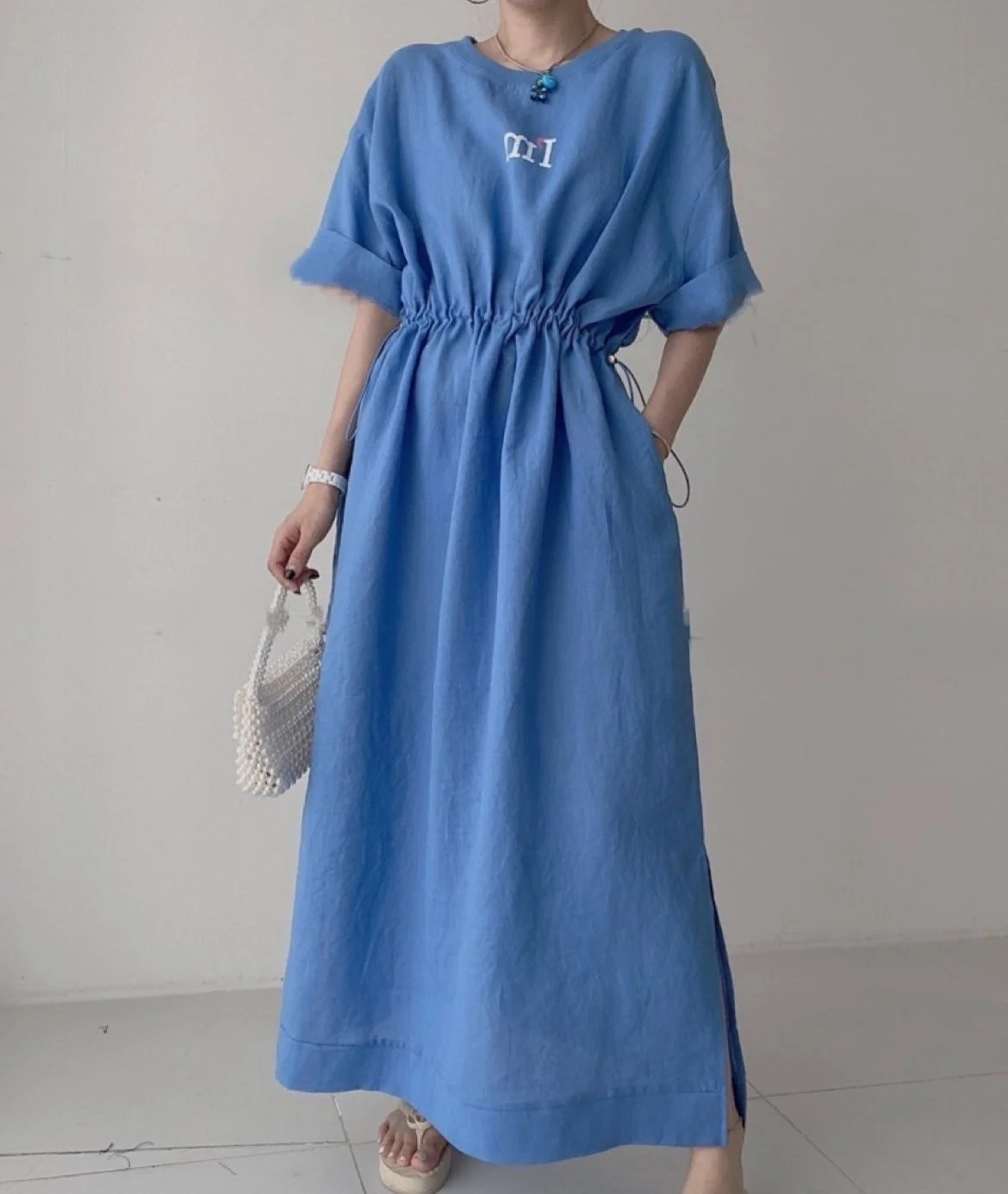

Korean Design Casual Printed Slit Long Dress Minimalist Dress Pullover Loose Thin Elegant Dress Summer 2022 New