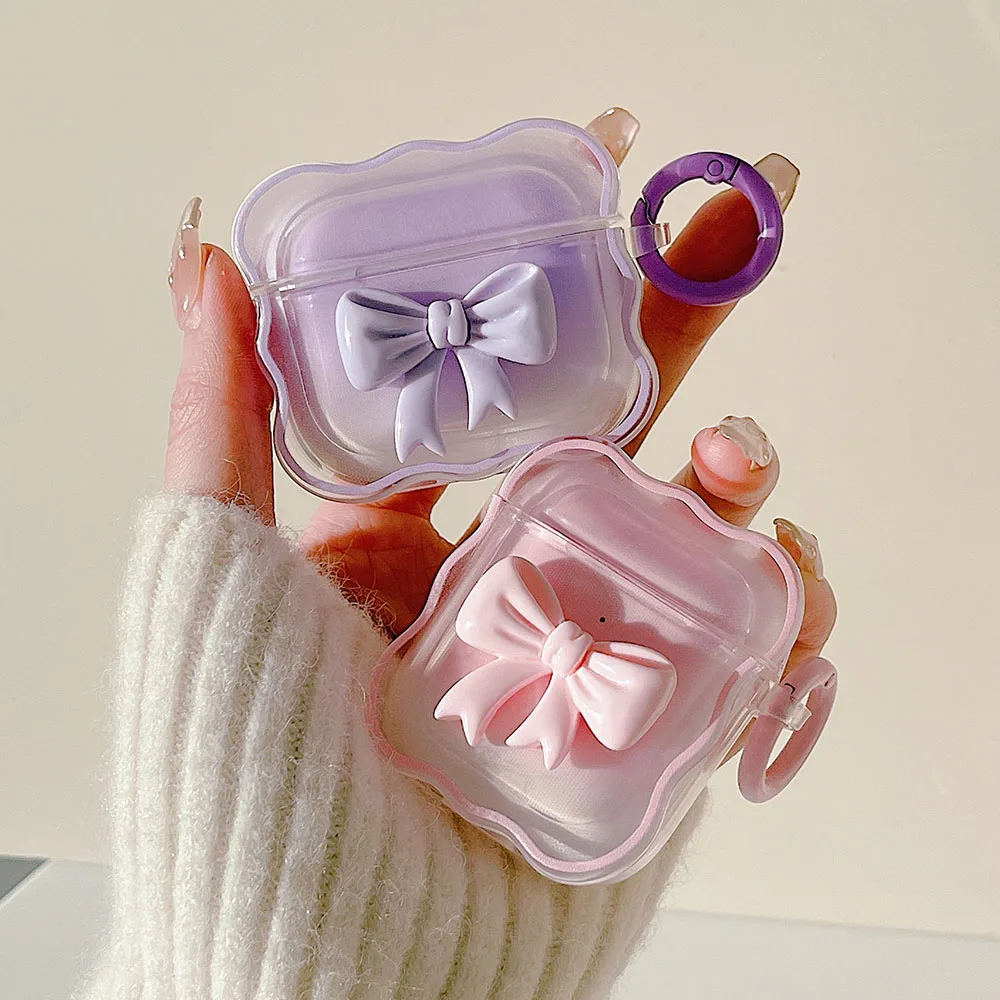 

Корейский чехол с розеткой и градиентом и бантом для Apple Airpods 1 2 Pro 3 2021, коробка для зарядки наушников Bluetooth, мягкий прозрачный чехол