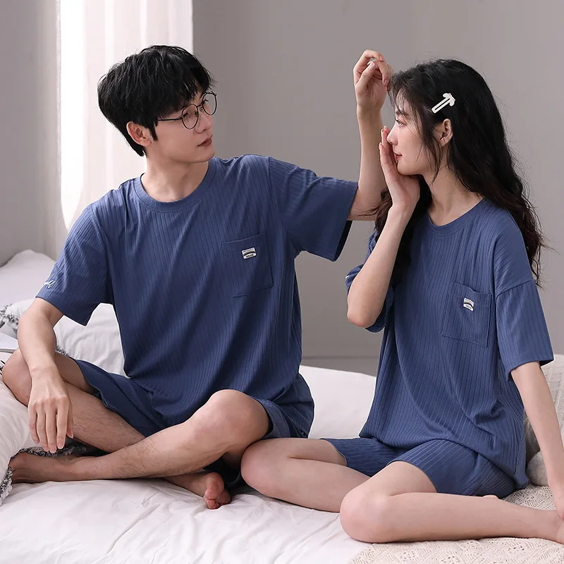 2023 Couple Pajamas Sets Summer Pyjama Femme Male 100% Cotton Short Sleeved Men And Women Sleepwear Pijama Casual Lover Homewear