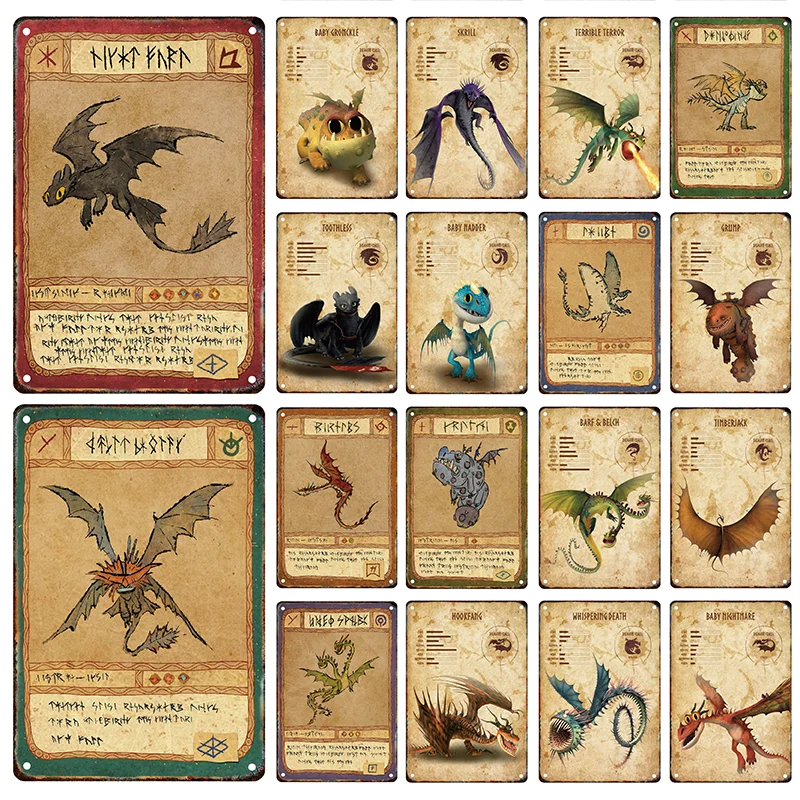 

Cartoon Dragon Metal Poster Signage Tin Painting Vintage Poster Home Living Room Kids Room Club Wall Art Decorative Mural Gift