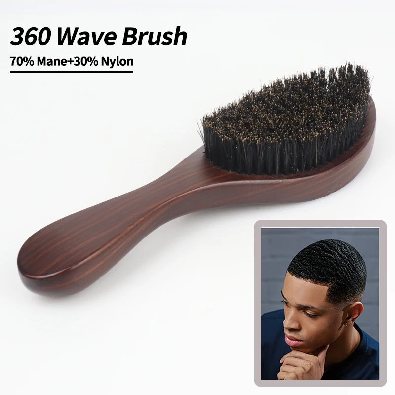 

360 Curved Wave Brush Boar Bristle Beech Wood Hairbrushs For Afro Men Natural Styling Tools