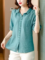 women shirts polo neck solid short womens tops button up shirt 2022 womens summer clothes fashion linen pockets ladies tops