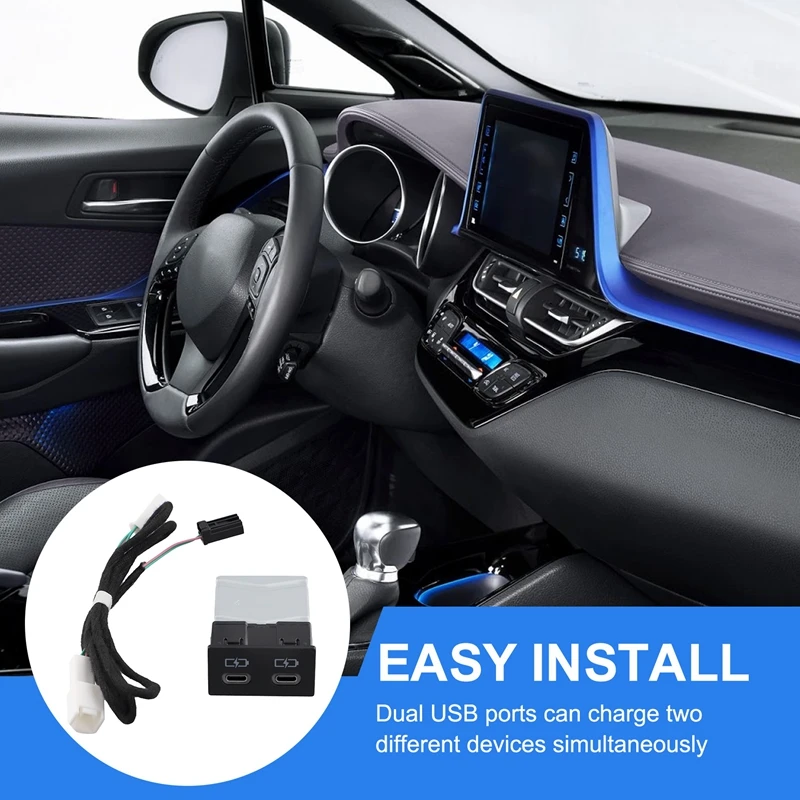 Car Charger Socket Dual USB PD Type C Charging Outlet Fuse Box Power Adapter For Toyota Camry Highlander Corolla RAV4