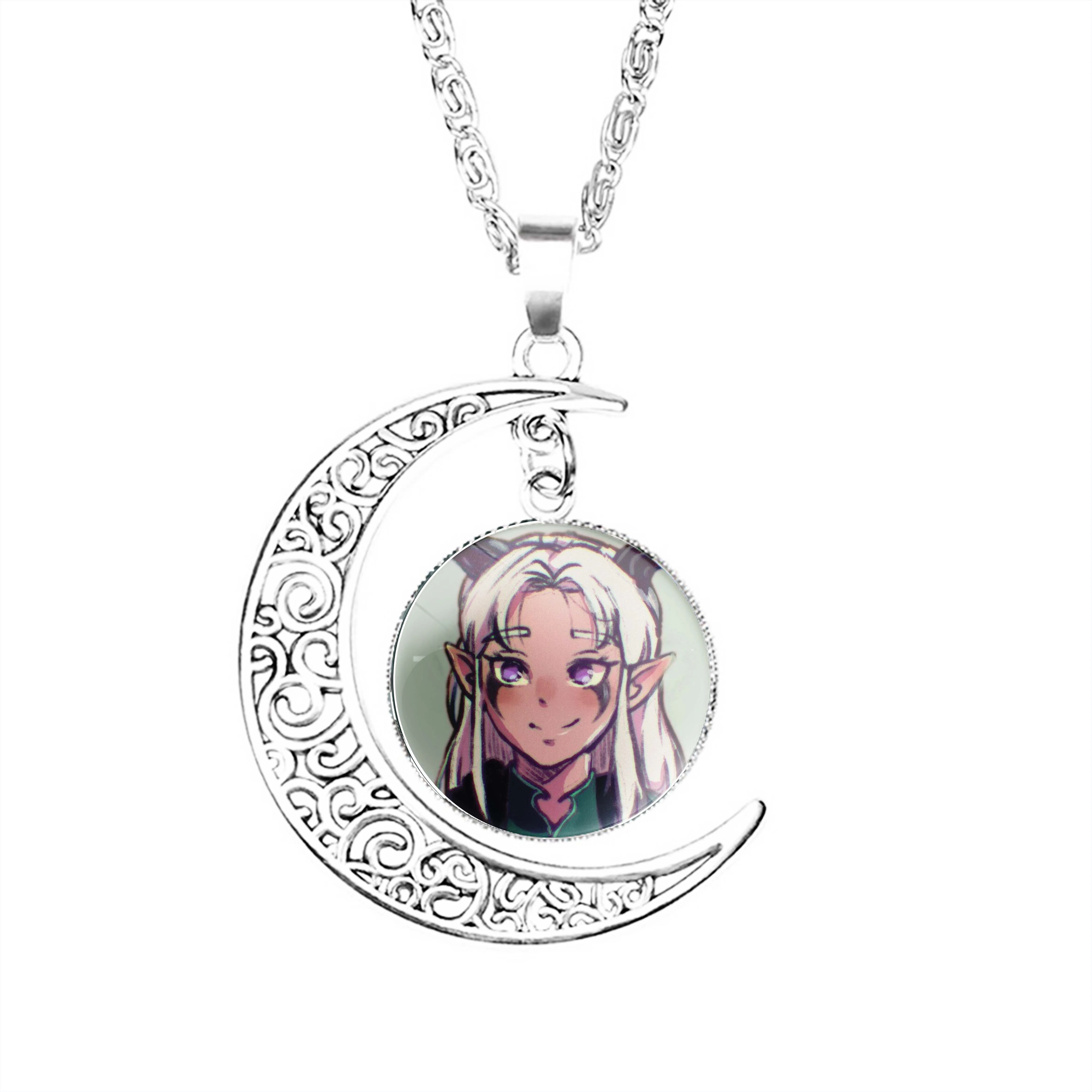 

Young Rayla Moon Necklace Men Chain Women Pendant Charm Lovers Glass Girls Crescent Accessories Party Gifts Boy Dome Fashion