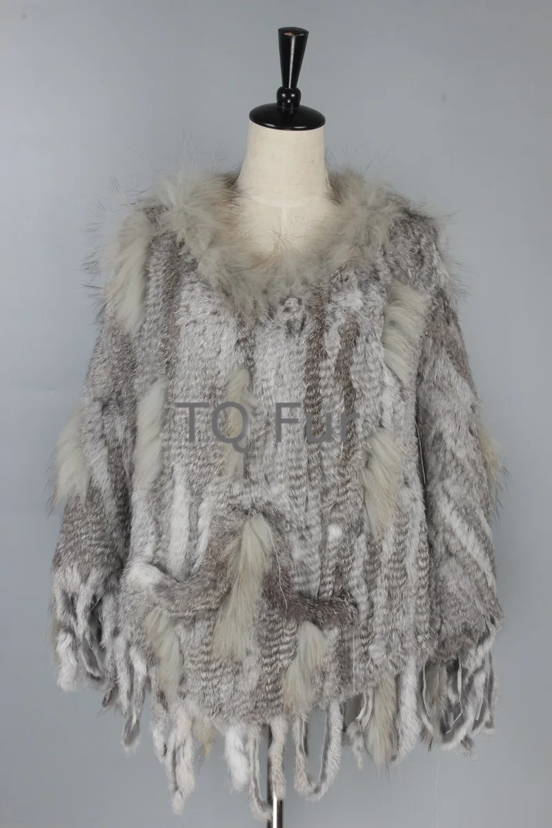 New Autumn Women Genuine Rabbit Fur Coat with Real Fox Collar Lady Casual Winter Jacket Trench Free Ship Faux Fur Coat