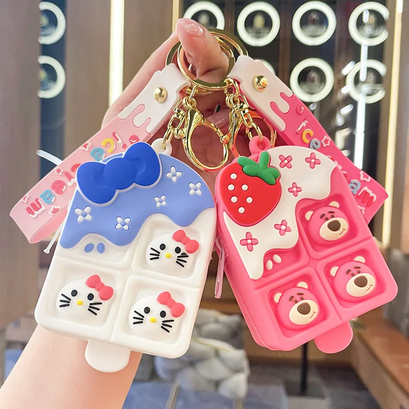 

Антистресс Kawaii, силиконовый ледяной брелок, игрушки для сжатия, аниме Китти Пикачу, кошелек, пузырьковый подарок, подвеска