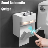 wall mount toilet paper holder with induction light multifunction storag rack waterproof toilet roll holder bathroom accessories