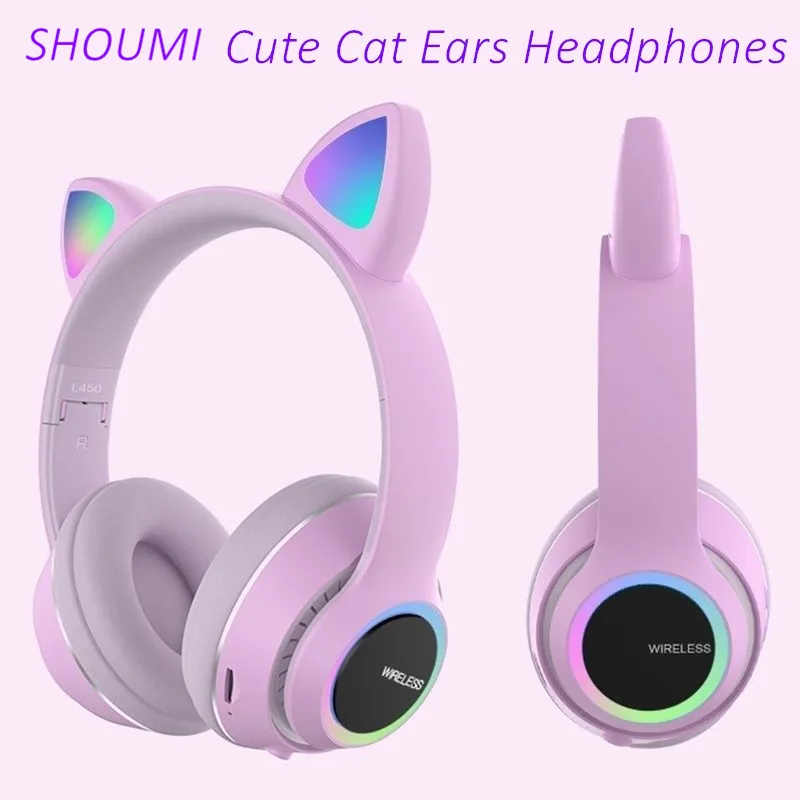 

Cute Cat LED Wireless Headphones Bluetooth Headset with Mic TF Mp3 Kid Girl Music Earbud Kitten Helmet Earphon for Birthday Gift