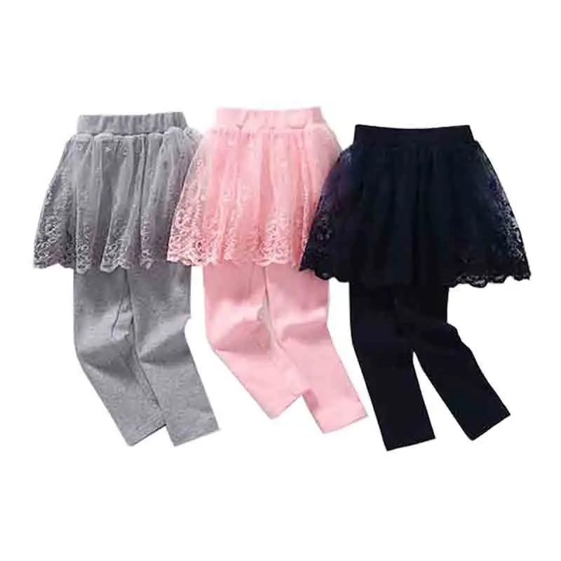 

New Cotton Baby Girls Leggings Lace Princess Skirt-pants Spring Autumn Children Slim Skirt Trousers for 2-7 Years Kids Clothes