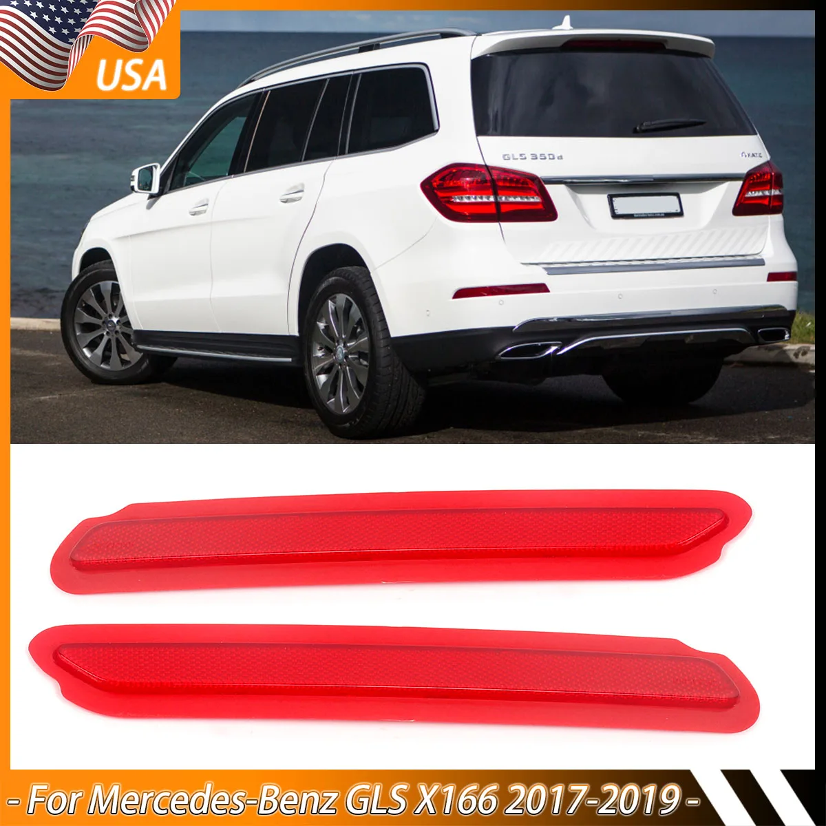 

Set of 2 Rear Bumper Left +Right Reflector For Benz 2017-2019 GLS X166 GLS63 GLS350d