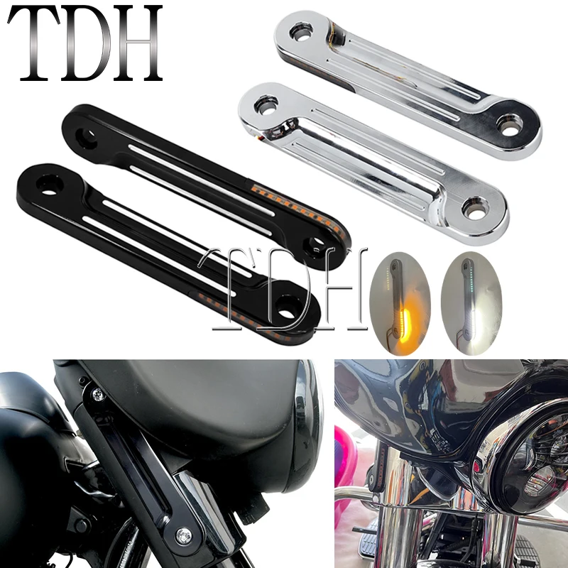 

Front LED Flush Fork Turn Signals Brackets Indicator Flasher Daytime Running Light For Harley Touring Electra Street Glide 98-up