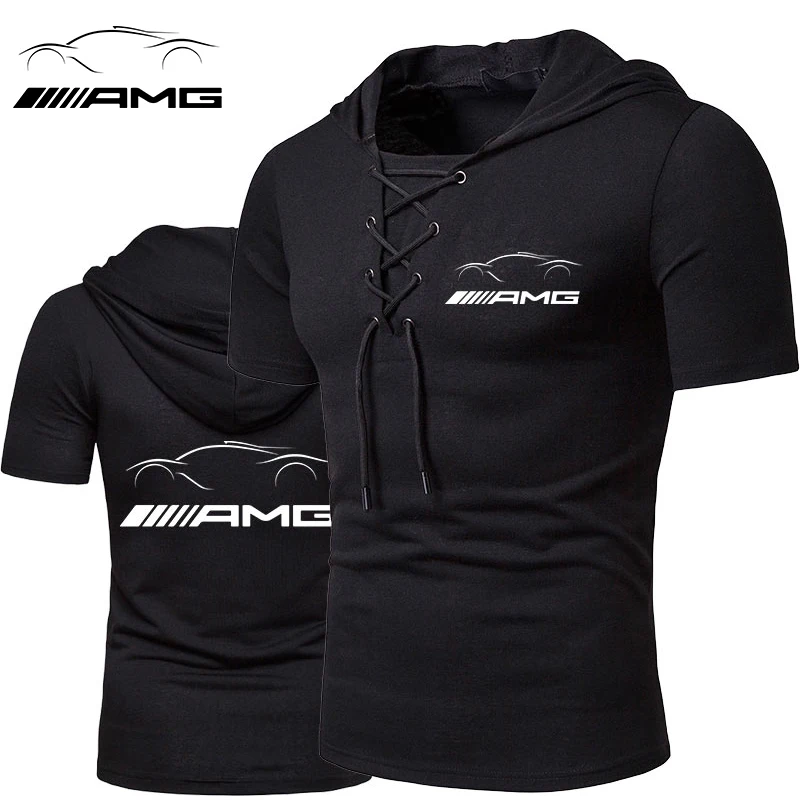 

2022 Men's Hooded Shirt New Print Summer Short Sleeve Slim Tops Personality Casual Hip Hop Cool Shirt Comfy T-shirt for Male