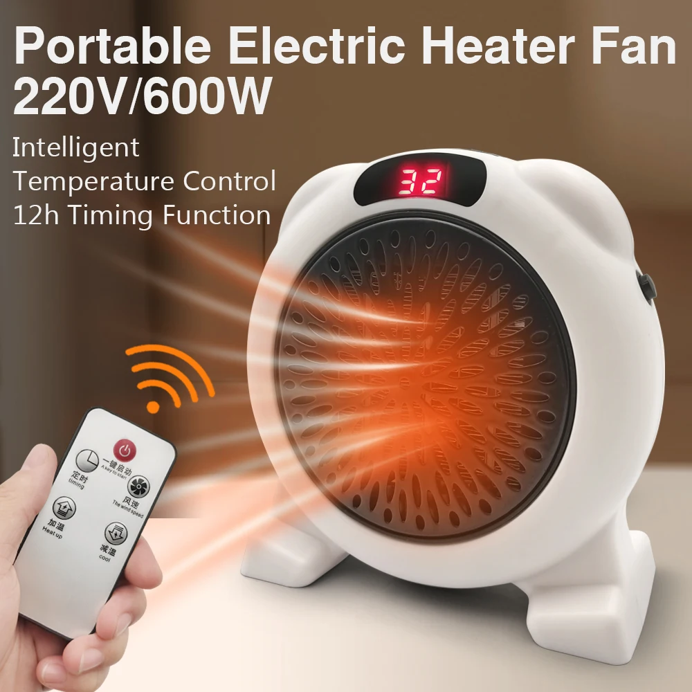 Heater Electric Heater Portable Plug in Wall Desktop Room Heating Stove Household Radiator Remote Warmer Machine 600W Heated
