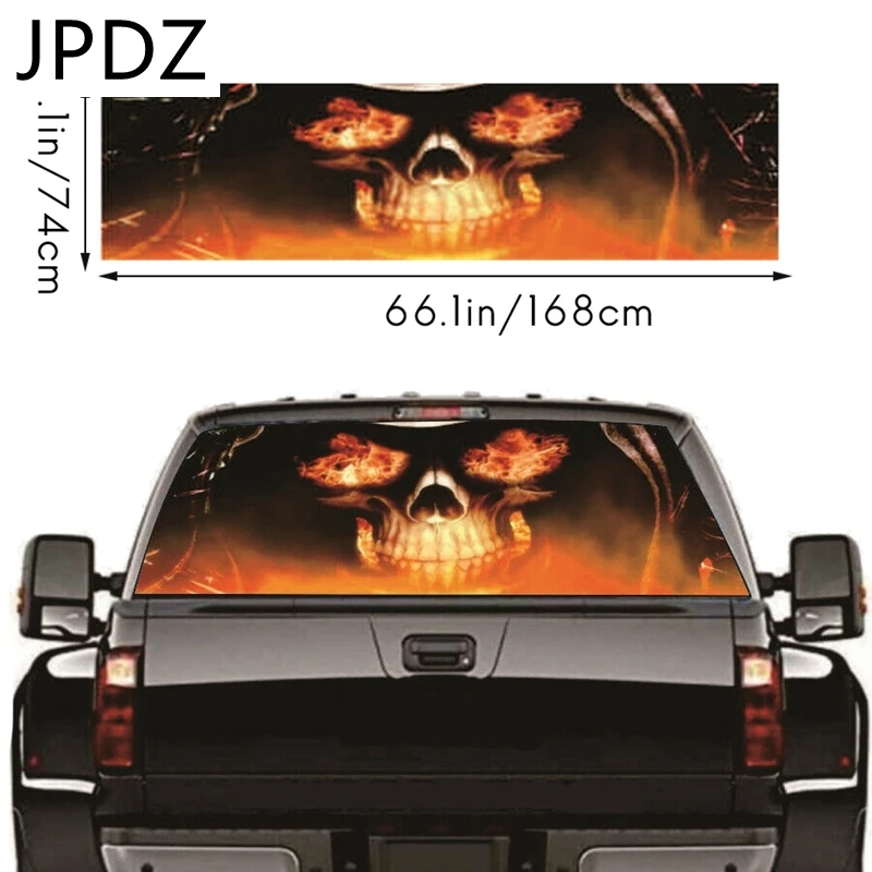 

Flame Skull for Truck Jeep Suv Pickup 3D Rear Windshield Decal Sticker Decor Rear Window Glass Poster 66.1 x 29.1Inch