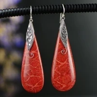 fashion long pendant earrings for women vintage ethnic red gem drop earring female wedding engagement accessories brincos